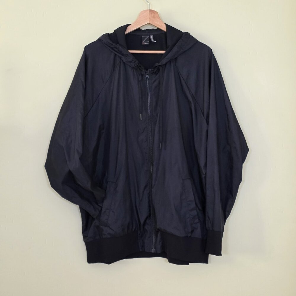 Z By Zella Ligthweight Jacket Womens 1X Black Zip LS Pockets Hood Active Hiking